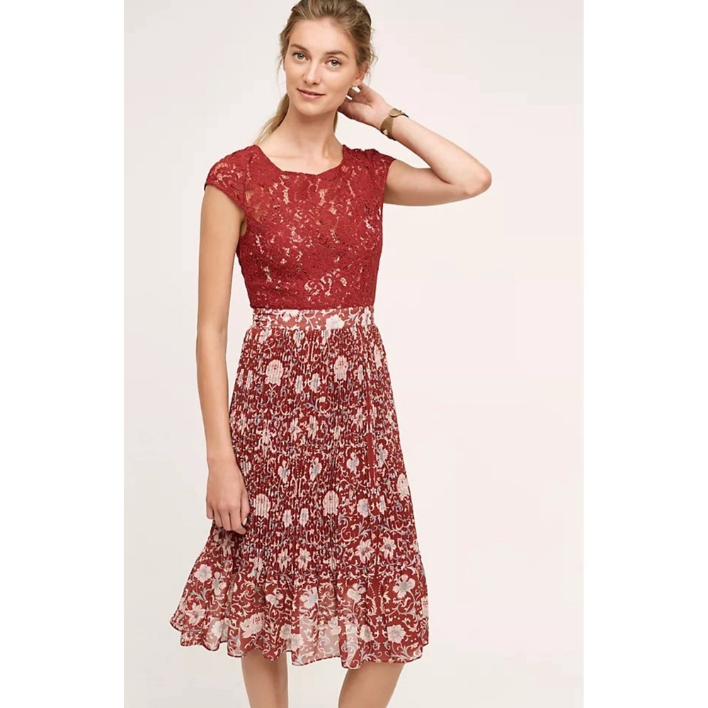 Anthropologie Plenty by Tracy Reese Arcadia Midi Floral Dress Lace 14 Classic